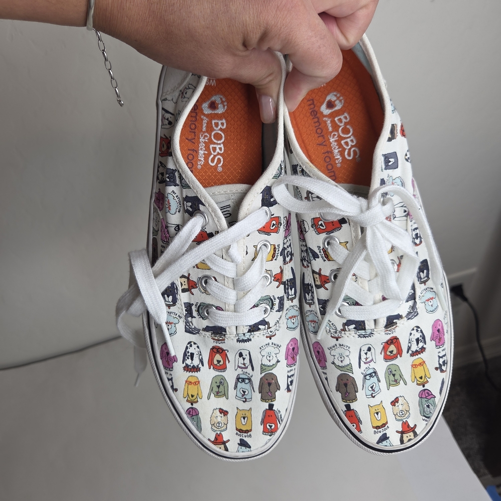 BOBS from Skechers White Multi-Color Dog Print Sneakers